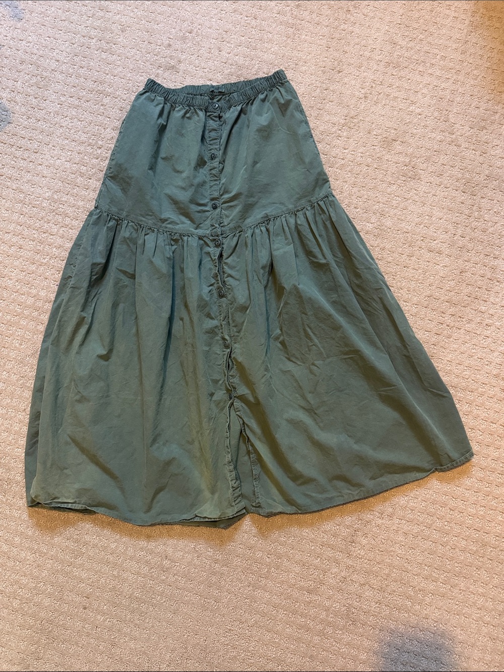 Rudy Jude Dark Olive Tiered Button-Front Maxi Skirt
